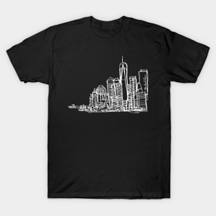 New York City Skyline (A Continuous Line Drawing in White Ink) T-Shirt